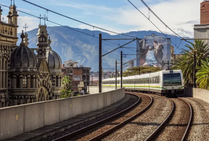 Framed Print : Metro Train leaving Parque Berrio Station, Medellin, Antioquia Department, Colombia Framed Print : Metro Train leaving Parque Berrio Station, Medellin, Antioquia Department, Colombia