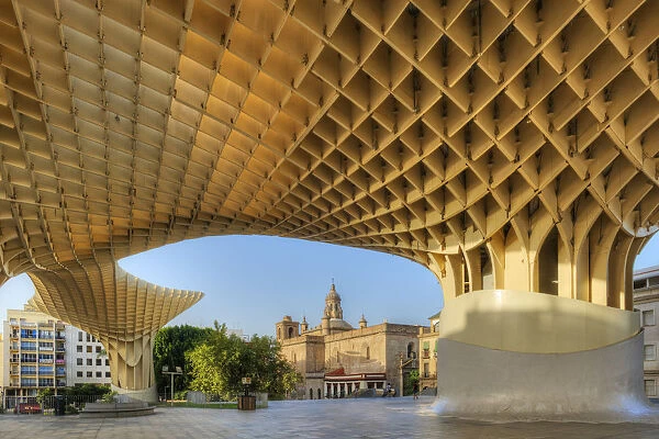 Metropol Parasol with Iglesia de la Anunciacion, Sevilla, Andalusia, Spain