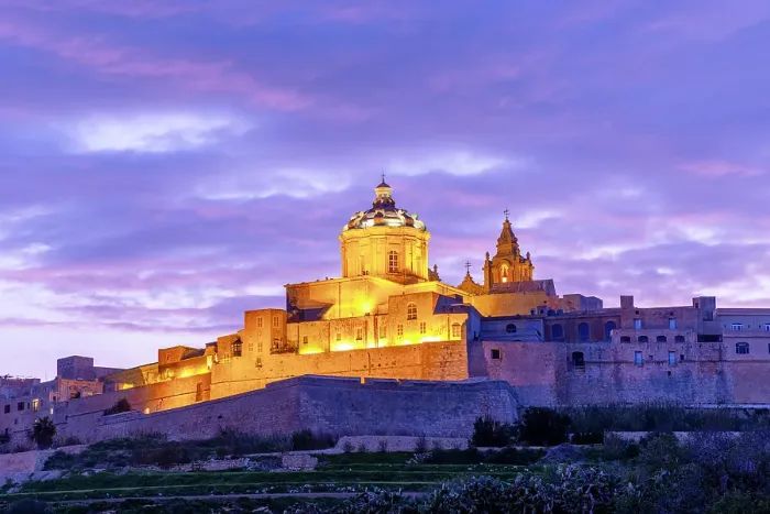 Framed Print : The Metropolitan Cathedral of Saint Paul at Dusk, Mdina, Malta, Southern Europe