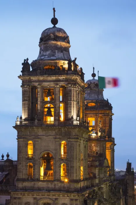 Framed Print : Mexico, Mexico City, Bell Towers, Metropolitan Cathedral, Mexican Flag Framed Print : Mexico, Mexico City, Bell Towers, Metropolitan Cathedral, Mexican Flag