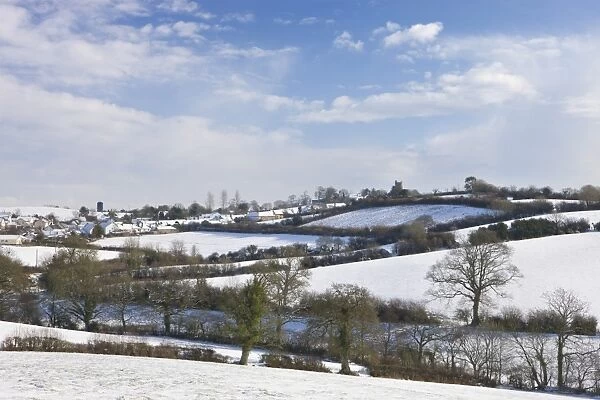 Mid Devon village of Morchard Bishop covered in snow. Winter (February) 2009