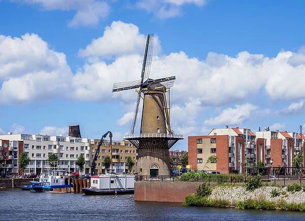 Middenkous Port and Windmill in Delfshaven, Rotterdam, South Holland, The Netherlands