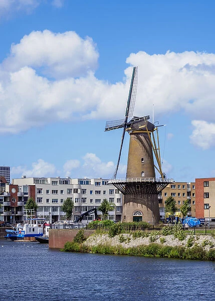 Middenkous Port and Windmill in Delfshaven, Rotterdam, South Holland, The Netherlands