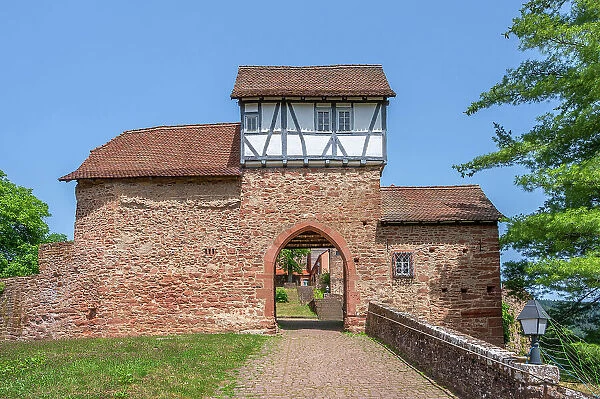 Middle castles gate at Hirschhorn castle, Hirschhorn (Neckar), Neckar, Hesse, Germany