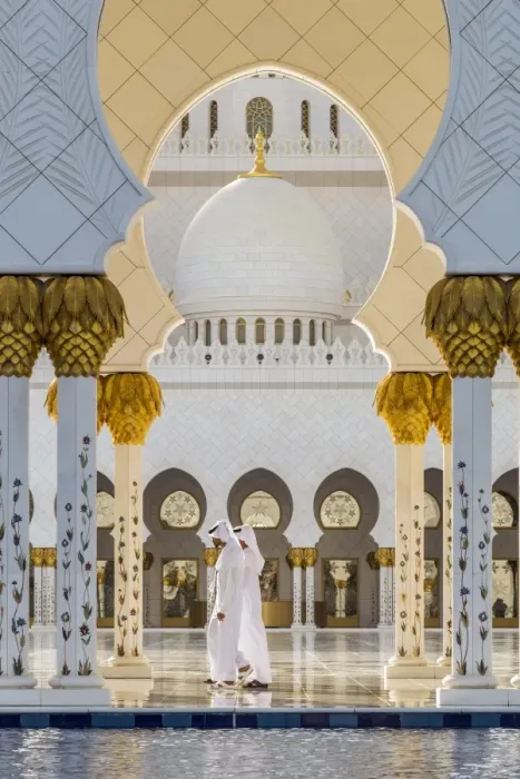 Framed Print : Two Middle Eastern men traditionally dressed walking in the courtyard of the Sheikh Zayed Mosque Framed Print : Two Middle Eastern men traditionally dressed walking in the courtyard of the Sheikh Zayed Mosque