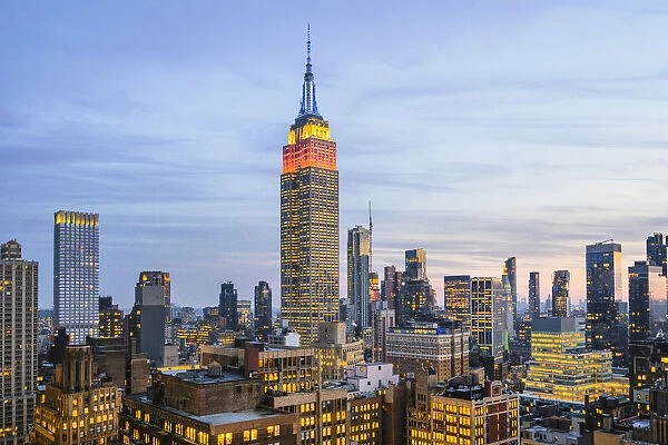 Midtown Manhattan, New York City, USA. High angle view of Empire State Building