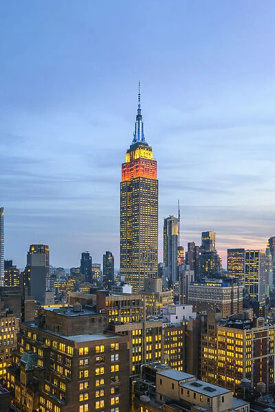 Midtown Manhattan, New York City, USA. High angle view of Empire State Building