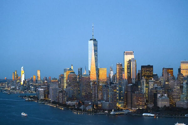 Midtown Manhattan, New York City, USA. Aerial view of the skyline at dusk