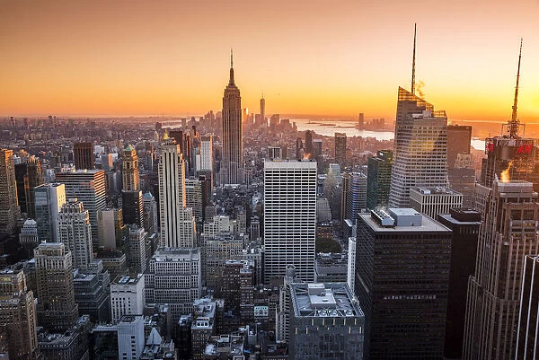 Midtown Manhattan skyline at sunset, New York, USA