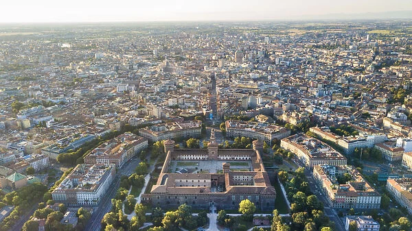Milan, Lombardy, Italy Aerial view of Milan with Castle Sforzesco