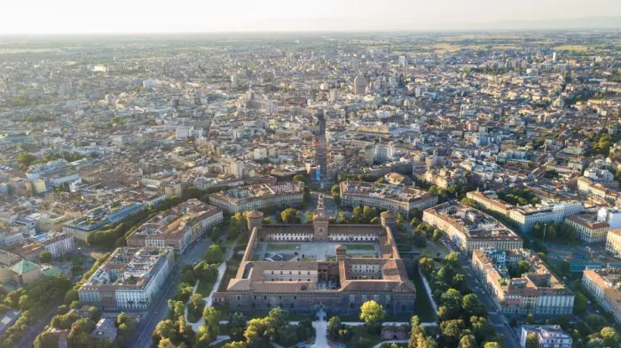 Framed Print : Milan, Lombardy, Italy Aerial view of Milan with Castle Sforzesco Framed Print : Milan, Lombardy, Italy Aerial view of Milan with Castle Sforzesco