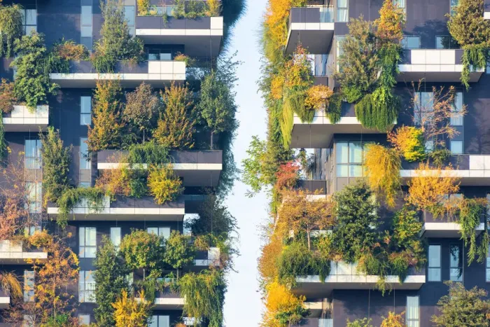 Framed Print : Milan, Lombardy, Italy. Details of the Bosco Verticale building Framed Print : Milan, Lombardy, Italy. Details of the Bosco Verticale building