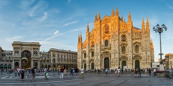 Milan, Lombardy, Italy. Duomo Square and the Cathedral at sunset