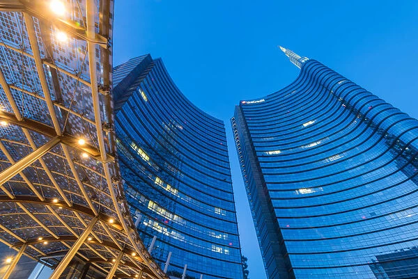 Milan, Lombardy, Italy. Gae Aulenti square with Unicredit Towers