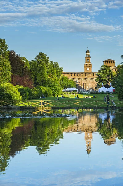 Milan, Lombardy, Italy. Sforza castle and Simplon park