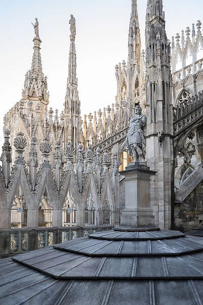 Milan, Lombardy, Italy One of the many statues on the rooftop of Milan Cathedral