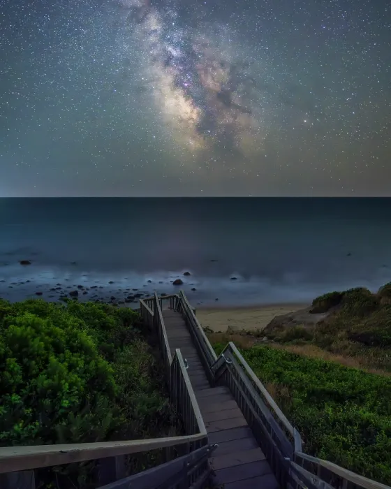 Framed Print : Milky Way over beach stairs on Block Island, Rhode Island, USA Framed Print : Milky Way over beach stairs on Block Island, Rhode Island, USA