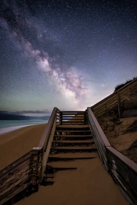Framed Print : Milky Way over beach stairs at Marconi Beach, Cape Cod, Wellfleet, Massachusetts, USA Framed Print : Milky Way over beach stairs at Marconi Beach, Cape Cod, Wellfleet, Massachusetts, USA