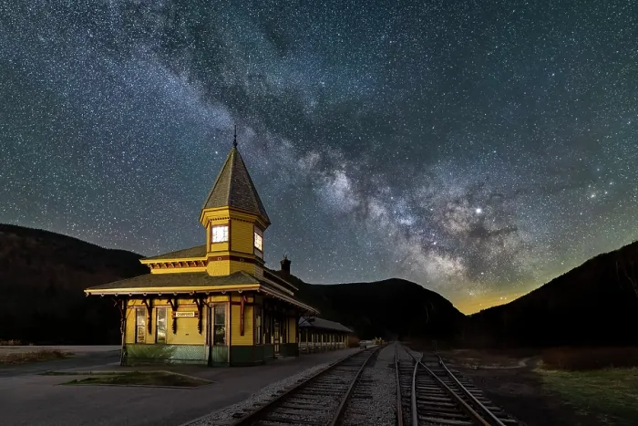 Framed Print : Milky Way over Crawford Notch Depot, White Mountain National Forest, Carroll, New Hampshire, USA Framed Print : Milky Way over Crawford Notch Depot, White Mountain National Forest, Carroll, New Hampshire, USA