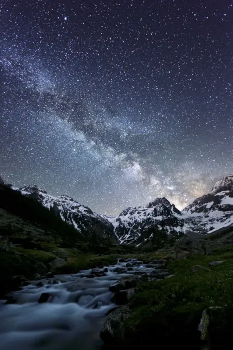 Framed Print : Milky way on a mountain, with a little river in the middle of the valley, Marittime Alps Framed Print : Milky way on a mountain, with a little river in the middle of the valley, Marittime Alps