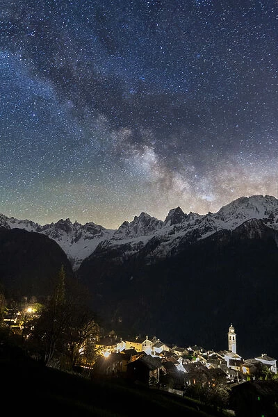 Milky way over Pizzo Badile and Cengalo. Soglio, Val Bregaglia, Canton of Graubunden