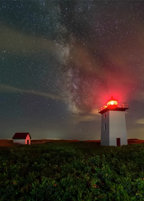 Framed Print : Milky Way over Wood End Lighthouse with red fresnel on Cape Cod, Provincetown, Massachusetts, USA