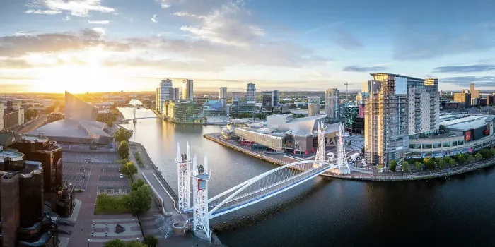Framed Print : Millennium Bridge, Media City, Salford Quays, Manchester, Lancashire, England, United Kingdom, Europe