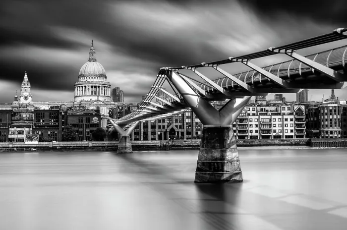 Framed Print : The Millennium Bridge and St Paul's Cathedral, long exposure image, London, England Framed Print : The Millennium Bridge and St Paul's Cathedral, long exposure image, London, England
