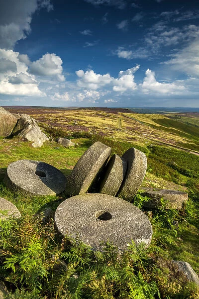 Millstones at Stanage Edge, Peak District National Park, Derbyshire, England