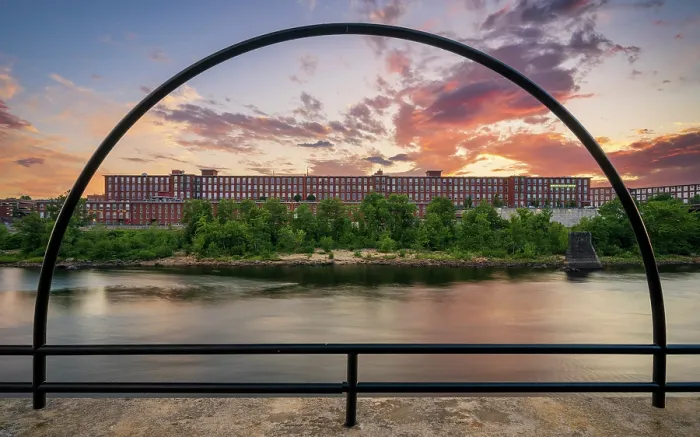 Framed Print : Millyard on the Merrimack River at sunset, Manchester, New Hampshire, USA Framed Print : Millyard on the Merrimack River at sunset, Manchester, New Hampshire, USA