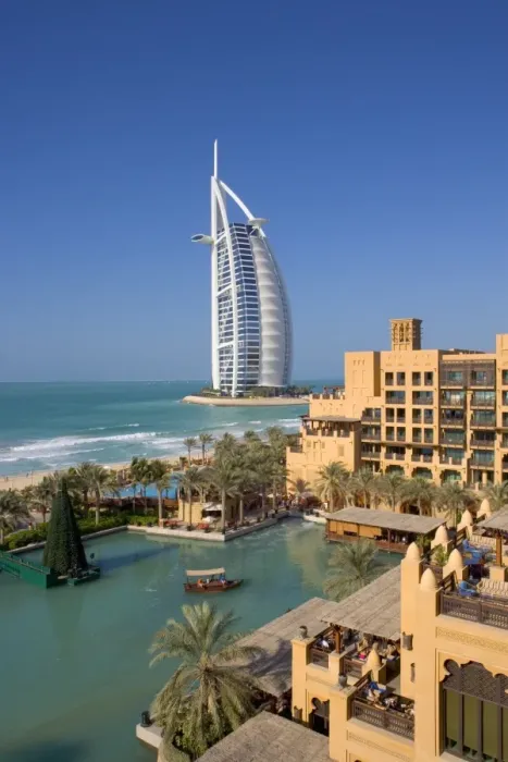 Framed Print : Mina A Salam & Burj Al Arab Hotels, Dubai, United Arab Emirates