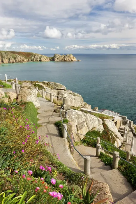 Framed Print : Minack Theatre near Land's End on the clifftops of Cornwall, looking towards Logan Rock, Porth Curno, Cornwall, England. Autumn (October) 2009 Framed Print : Minack Theatre near Land's End on the clifftops of Cornwall, looking towards Logan Rock, Porth Curno, Cornwall, England. Autumn (October) 2009