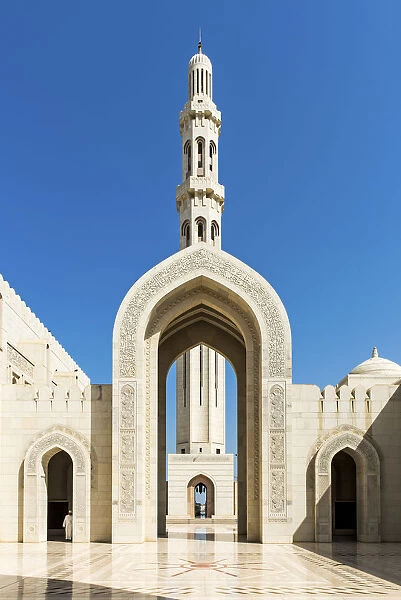 Minaret in the Gran Mosque Sultan Qaboos in Muscat, Oman