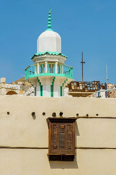 Minaret of mosque, Al-Balad (historic old town), UNESCO World Heritage Site, Jeddah, Makkah Province, Saudi Arabia