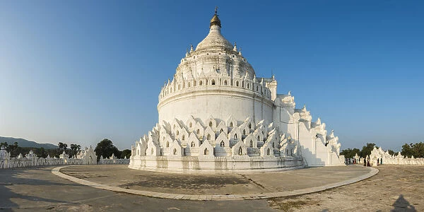 Mingun, Sagaing region, Myanmar (Burma). Panoramic view of the Hsinbyume white pagoda