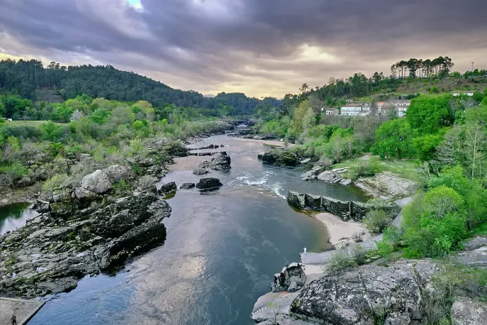 Framed Print : The Minho river at Melgaco as a borderline with Galicia, in Spain. Portugal Framed Print : The Minho river at Melgaco as a borderline with Galicia, in Spain. Portugal