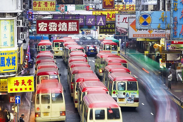 Mini-buses parked on Fa Yuen Street, Mong Kok, Kowloon, Hong Kong, China
