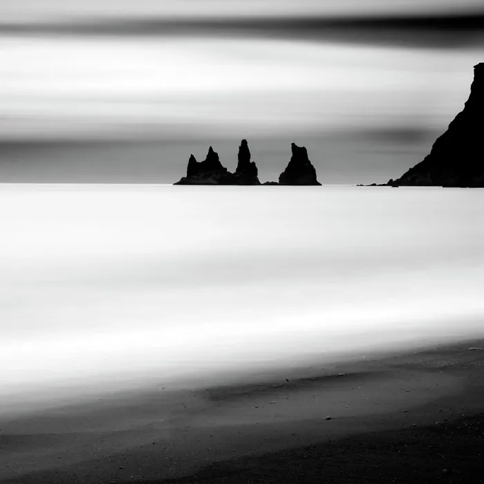Framed Print : Minimalist image of the Reynisdrangar rock stacks, from the beach at Vik y Myrdal, South Iceland Framed Print : Minimalist image of the Reynisdrangar rock stacks, from the beach at Vik y Myrdal, South Iceland