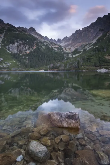 Framed Print : A mirror still Popradske Pleso lake in the High Tatras, Slovakia, Europe. Autumn Framed Print : A mirror still Popradske Pleso lake in the High Tatras, Slovakia, Europe. Autumn
