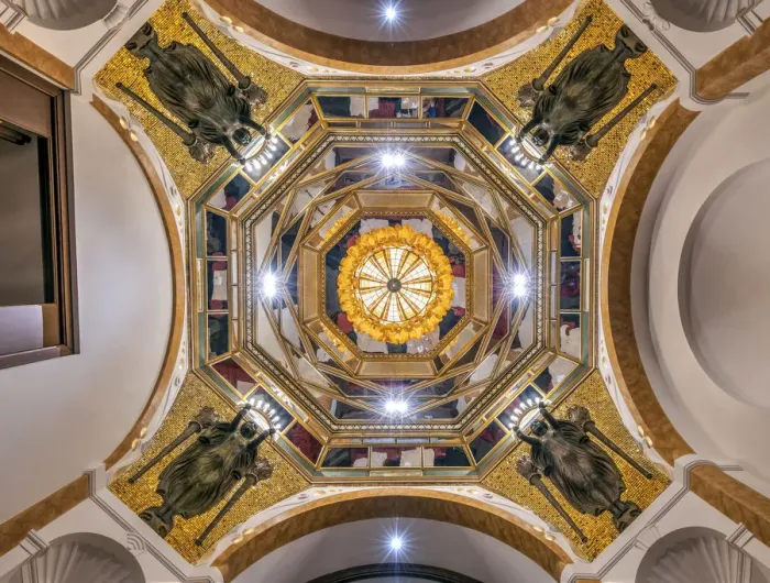 Framed Print : Mirrored octagon ceiling, Sluka confectionery, Vienna, Austria