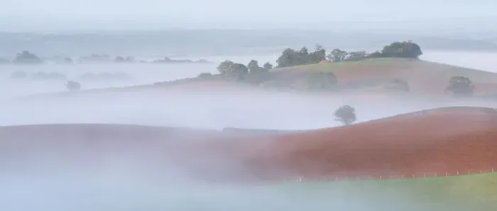 Framed Print : Mist covered rolling farmland, Newbuildings, Devon, England. Autumn (September) Framed Print : Mist covered rolling farmland, Newbuildings, Devon, England. Autumn (September)