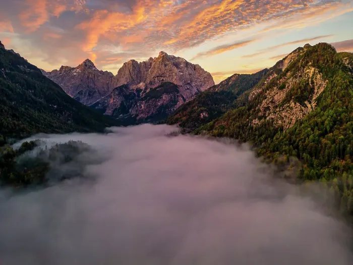 Framed Print : Mist Below Julian Alps at Sunrise, Kranska Gora, Slovenia, Europe Framed Print : Mist Below Julian Alps at Sunrise, Kranska Gora, Slovenia, Europe