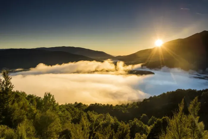 Framed Print : Mist over Lake Rotoiti at Sunrise, New Zealand