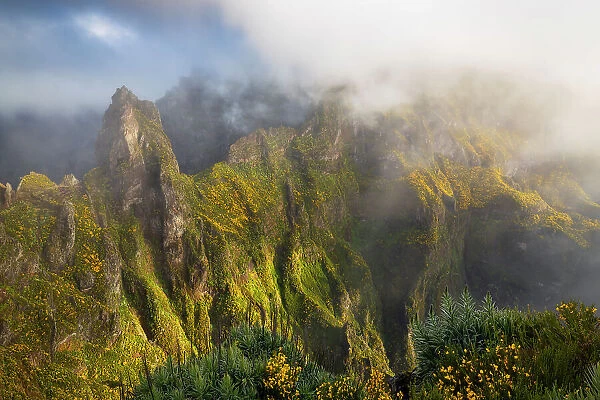 Mist on the peaks from Miradouro do Ninho da Manta. Pico do Arieiro, Funchal, Madeira region, Portugal