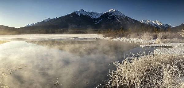 Mist on Vermilion Lake in Winter, Banff, Alberta, Canada