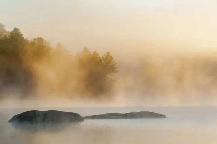 Framed Print : Misty morning at George Lake, Killarney Provincial Park, Ontario, Canada Framed Print : Misty morning at George Lake, Killarney Provincial Park, Ontario, Canada