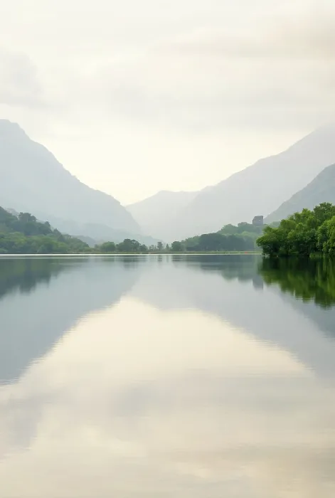 Framed Print : A misty morning on Llyn Padarn (Lake Padarn), Gwynedd, Eryri (Snowdonia), Wales