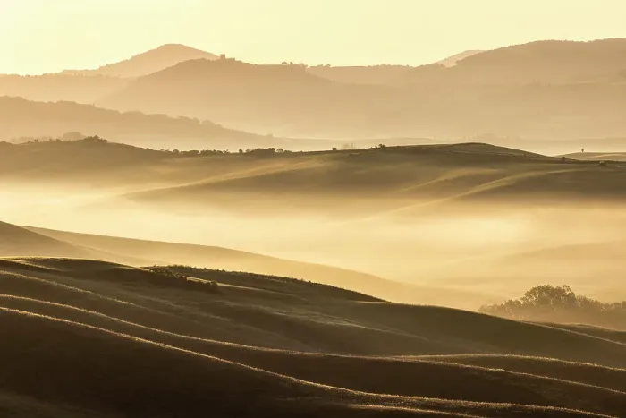 Framed Print : Misty morning in the Val D'orcia, Tuscany, Italy Framed Print : Misty morning in the Val D'orcia, Tuscany, Italy