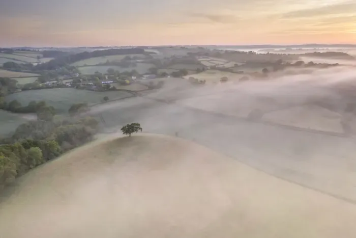 Framed Print : Misty sunrise over the beautiful countryside of Mid Devon, England. Spring (May) 2020 Framed Print : Misty sunrise over the beautiful countryside of Mid Devon, England. Spring (May) 2020