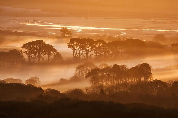 Misty sunrise over Hayle Estuary, Cornwall, England